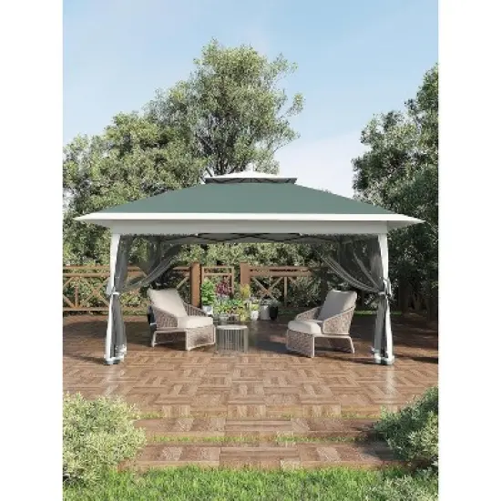13'x13'Canopy, Outdoor Tent with Mosquito Netting & Wheeled Bag, Instant Shelter for Backyard, Patio & Garden Furniture image {8}