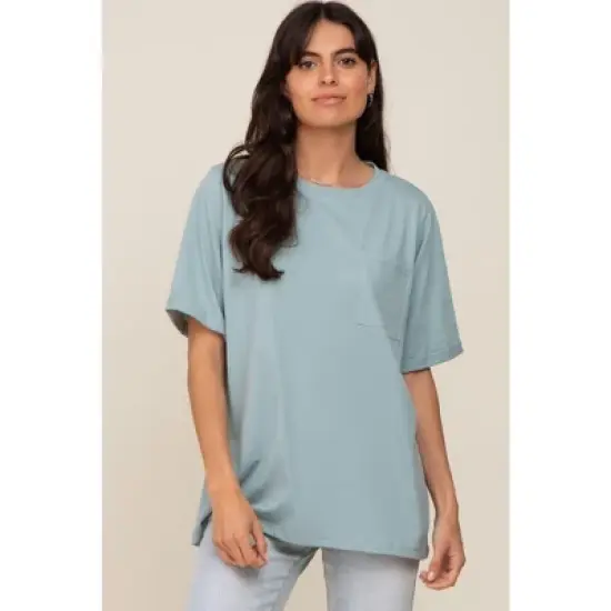 PinkBlush Mint Green Oversized Pocket Front Short Sleeve Maternity Top image {4}