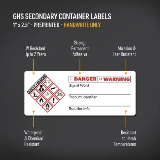Avery GHS Secondary Container Labels, Waterproof, Chemical Resistant, Preprinted, Handwrite-Only, 1" x 2.5", 600 GHS Labels image {1}