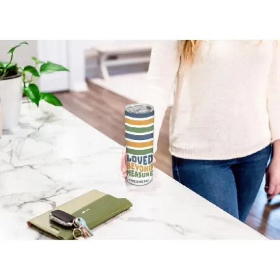 Loved Beyond Measure Ephesians 3:19 Blue Mustard Green Stripe 20 ounce Stainless Steel Travel Tumbler with Lid For Your On The Go Beverages image {3}