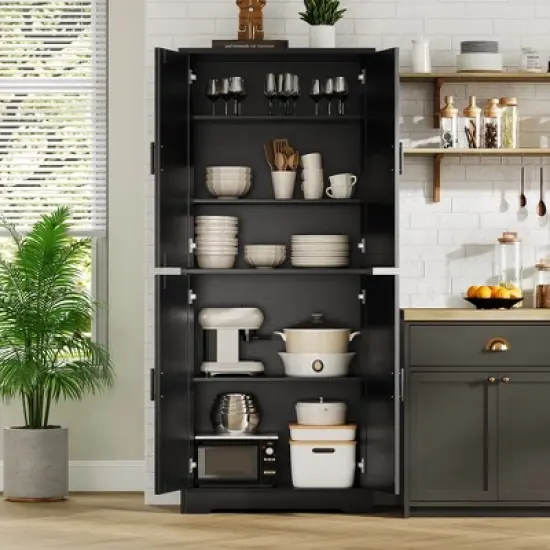 70" Tall Kitchen Pantry Cabinet with Doors and Adjustable Shelves, Freestanding Cupboard image {8}