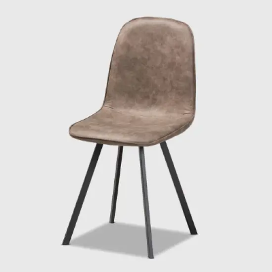 Set of 4 Filicia Imitation Leather Upholstered Metal Dining Chairs Gray/Brown - Baxton Studio image {1}