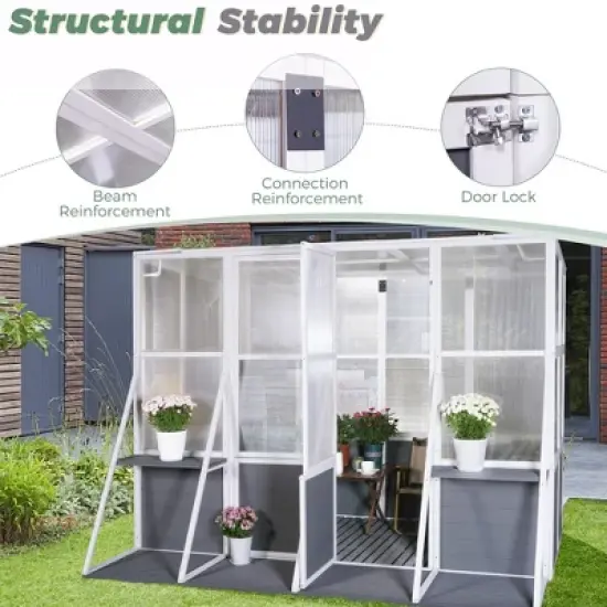 Greenhouse, Wooden Lean to Greenhouses for Outdoors, Heavy Duty Walk in Green House for Outside Winter for Sunroom Storage Shed, Garden, Backyard image {2}