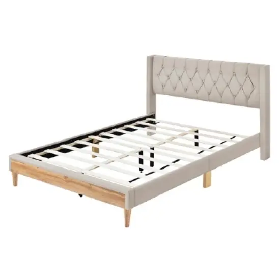 Queen Size Upholstered Wood Platform Bed-ModernLuxe image {4}