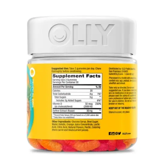 OLLY Hello Happy Gummy Worm Supplements with Vitamin D and Saffron - 60ct image {2}