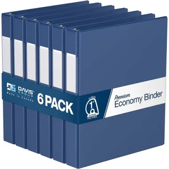 Davis Group 6pk 1" Premium Economy Angled D-Ring Binder Royal Blue: Hard Cover, 225 Sheet Capacity, 2 Pockets, 11.62" x 10.4" image {8}