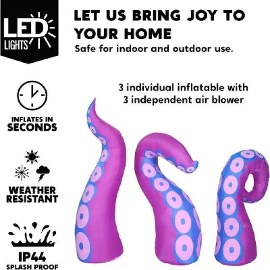 Joyfy 3 Pcs Halloween Inflatable Outdoor Decorations, Purple Octopus Tentacle with Built-in LEDs Broke Out from Window for Halloween Window Roof Decor image {1}