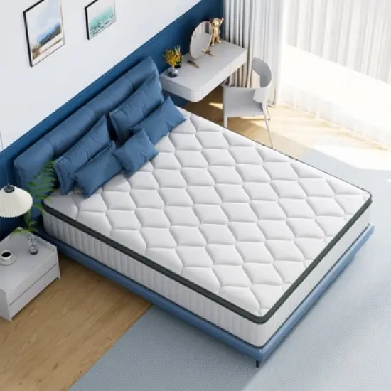 Swedrea Hybrid Mattress Cool Medium Firm Gel Memory Foam Pocket Spring, White image {1}