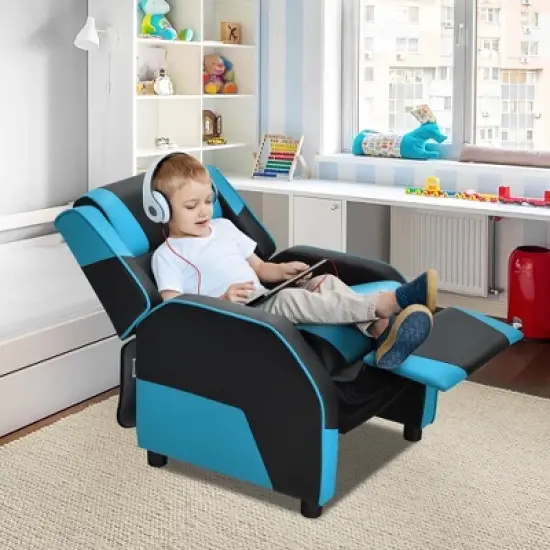 Costway Kids Youth Gaming Sofa Recliner w/Headrest & Footrest PU Leather Yellow\White\Blue\Pink image {1}