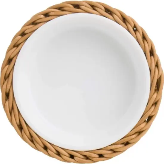 Saleen Round Wicker Basket with Porcelain Bowl Insert - Elegant Beige Accent, SMALL image {2}