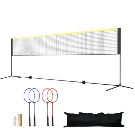 VEVOR Badminton Net, Height Adjustable Volleyball Net, 20ft Wide Foldable Pickleball Net, Portable Tennis Net Set with Poles, Stand, Bag, Rackets image {8}
