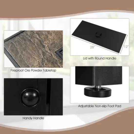 Costway 6PCS Patio Rattan Furniture Set 42'' Fire Pit Table Cover Sofa Cushion Off White/Black/Navy/Red/Turquoise image {5}