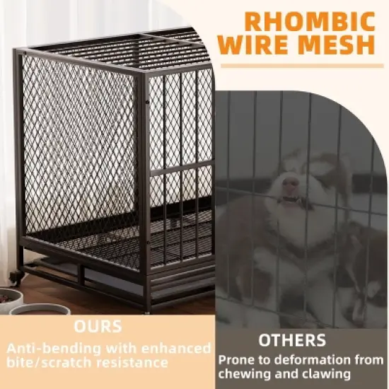 EROMMY 37" -42" Heavy Duty Dog Crate Furniture With Removable Tray, 360&deg; Lockable Wheels image {8}