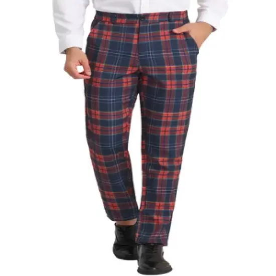 Lars Amadeus Men's Plaid Casual Regular Fit Flat Front Stretch Dress Pants image {10}