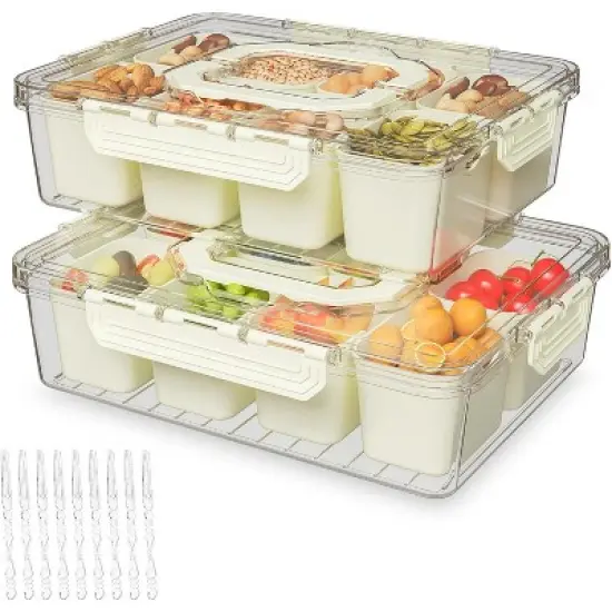 Acoinel Divided Serving Tray with Lid and Handles 8 Compartments Snack Box Container Charcuterie Organizer image {5}