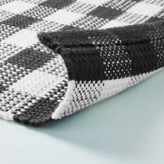 Textured Gingham Indoor/Outdoor Woven Area Rug Dark Gray/Cream - Hearth & Hand&trade; with Magnolia image {3}