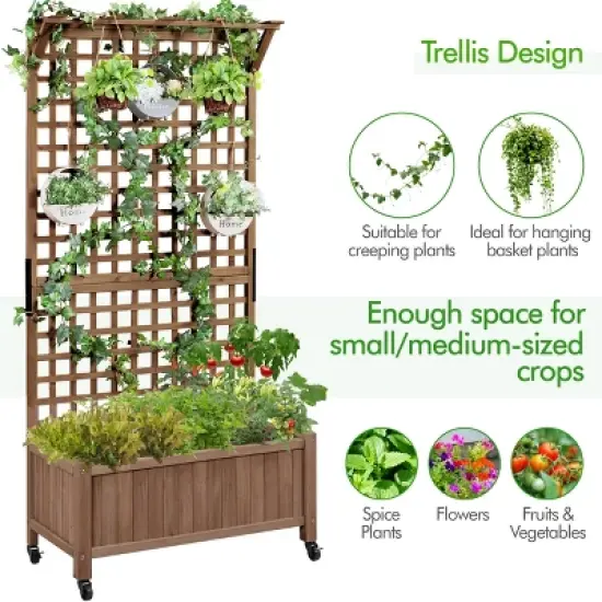 Yaheetech 72"H Wood Planter Raised Bed with Trellis image {4}