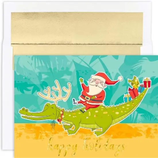 Masterpiece Studios Warmest Wishes 18-Count Christmas Cards, Santa & Gator, 7.87" x 5.62" (919300) image {1}