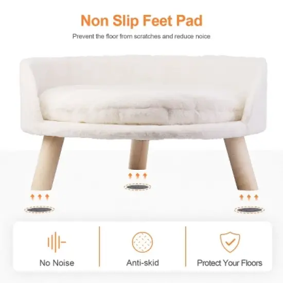 16-24" Elevated Pet Cat Sofa Chair Bed Round Small Dog Couch with Removable Waterproof Mat & Wooden Legs for Puppy Kitten Sleep image {6}