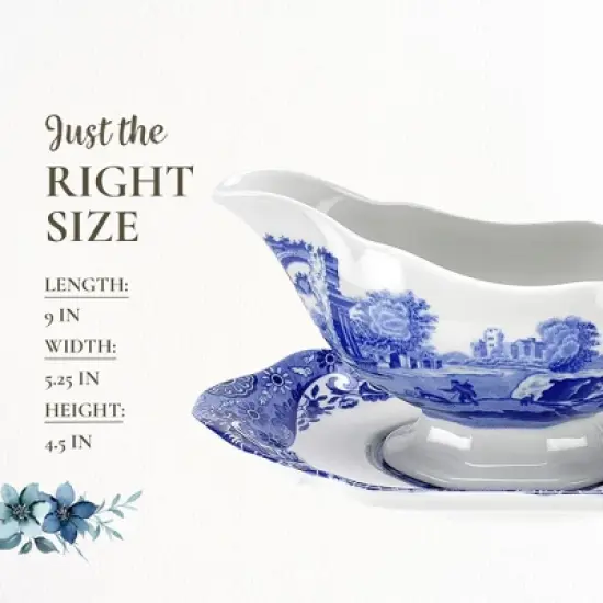 Spode Blue Italian 9 Oz Gravy Boat and Saucer, Earthenware Sauce Boat with Large Handle, Classic Countryside Design, Dishwasher & Microwave Safe image {6}
