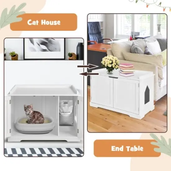 Costway Cat Litter Box Cabinet Furniture Cat Washroom Storage Bench image {4}