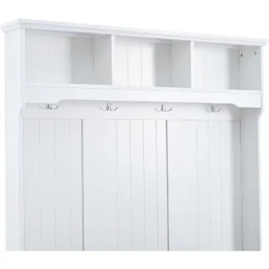 Acekool Hall Tree with Storage, Entryway Bench, Coat Rack, Shoe Cabinet & 4 Hooks, Cushioned Mudroom Organizer, 47.2"W White image {4}