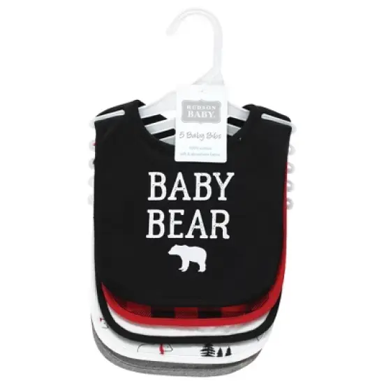 Hudson Baby Infant Boy Cotton Bibs, Buffalo Plaid Bear, One Size image {1}