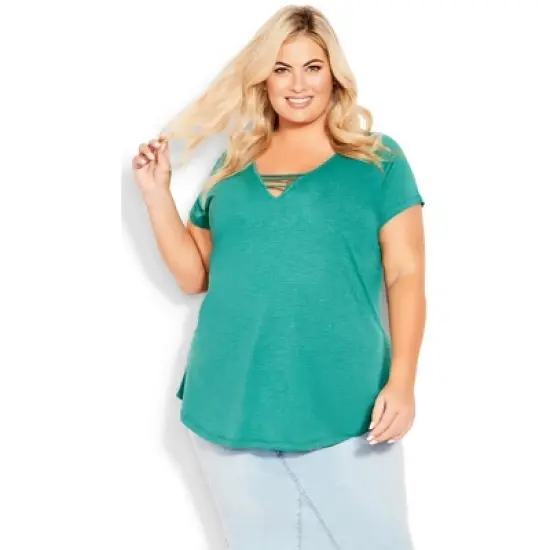 Women's Plus Size  3 Bar V-Neck Top - jade | AVENUE image {3}