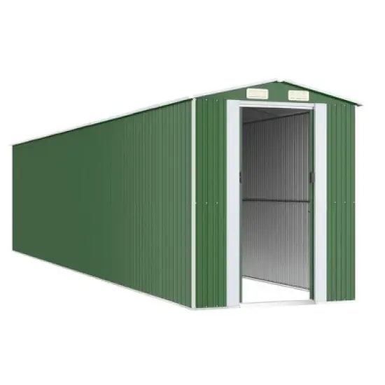 vidaXL Garden Shed Green Galvanized Steel Large Garden Shed - 75.6" x 369.3" x 87.8" image {2}