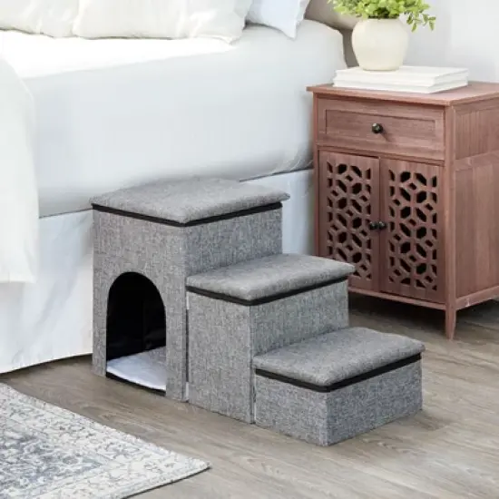 The Lakeside Collection Foldable Pet Stairs With Storage Boxes and Cozy Pet Nook Portable image {2}
