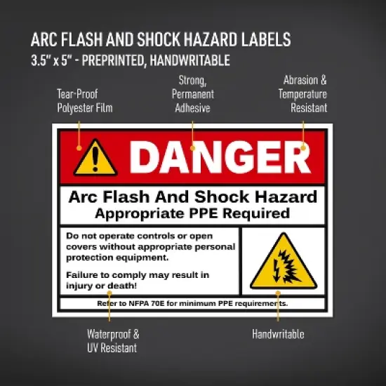 Avery Arc Flash/Danger Labels, Waterproof, UV Resistant, Preprinted, 3.5" x 5", 100 Warning Decal Labels image {1}