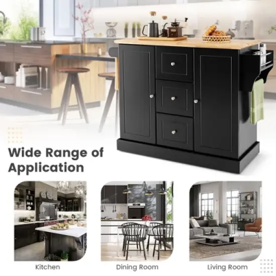 Costway Kitchen Island on Wheels Rolling Utility Cart Drawers Cabinets Spice Rack Black/White image {7}