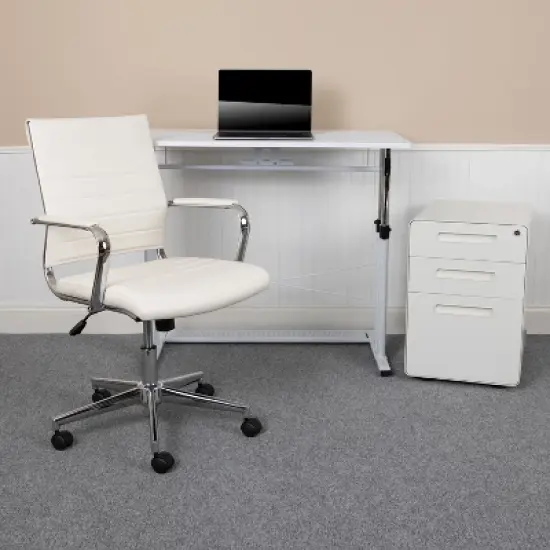 Emma and Oliver Work From Home Kit-Adjustable Desk, LeatherSoft Office Chair, Filing Cabinet image {1}