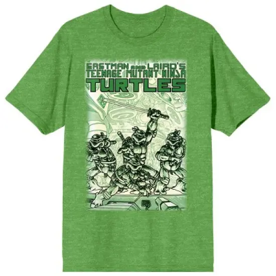 TMNT Comic Origins Monotone Art Crew Neck Short Sleeve Green Heather Women's T-shirt image {3}