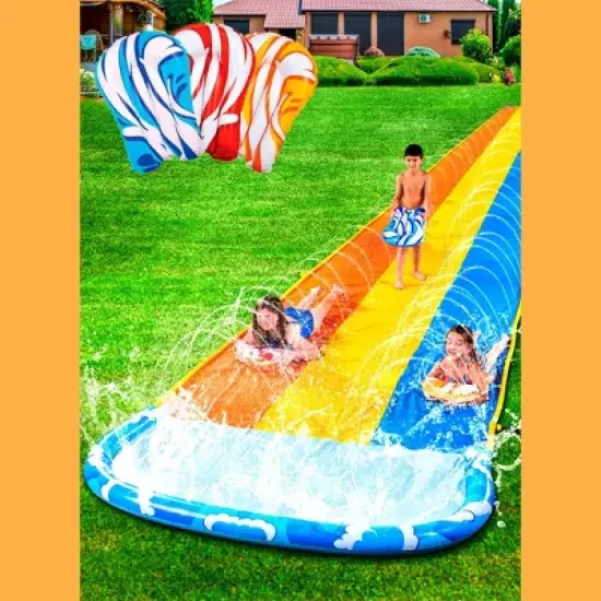 Joyfy 22.5ft Extra Large Triple Lane Water Slides, Summer Lawn Waterslides Toy with Build in Sprinkler for Kids Adults image {12}