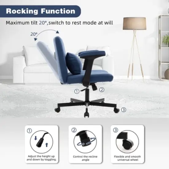 KTMBDW Classic Velvet Padded Mid-Back Height Adjustable Office Computer Desk Chair with Armrest image {4}
