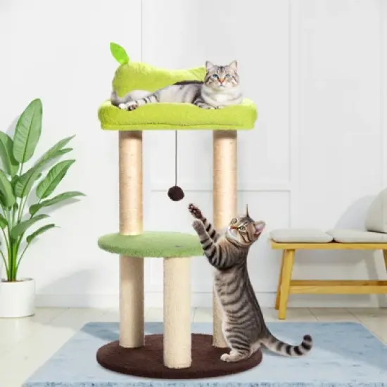 SUGIFT Multi-Level Cat Tree with Sisal Scratching Posts, Plush Perch, Bouncy Ball and Sturdy Base image {1}