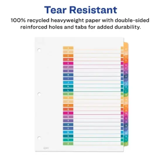 Avery Eco-Friendly Ready Index A-Z Dividers for 3 Ring Binders, 26-Tab Sets, Multicolor, 2 Binder Divider Sets (01739) image {4}