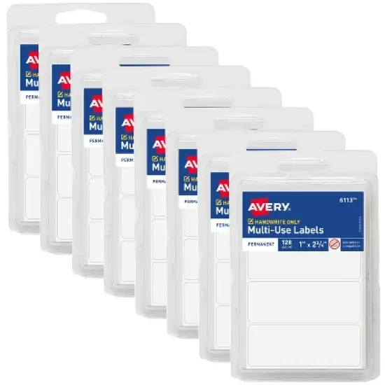 Avery Multi-Use Permanent Labels, 1" x 2.75", White, Non-Printable, 8 Packs, 1,024 Blank Labels Total (21923) image {4}