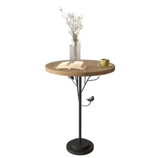 KWPZQEB Small Round Side Table, Modern Accent End Table Coffee Table with Metal Leg, Coffee Martini Table for Small Spaces, Bedroom, Corners, Natural image {5}