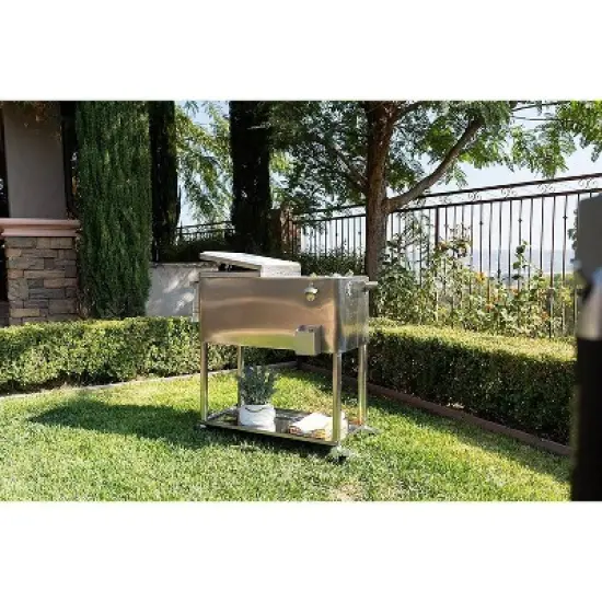 Permasteel 80qt Stainless Steel Outdoor Cooler Cart Silver image {1}