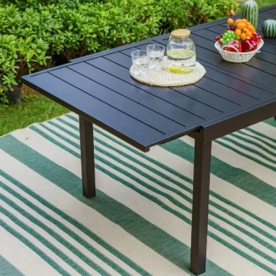 9pc Patio Dining Set with Expandable Steel Table & 360 Swivel Sling Arm Chairs - Captiva Designs image {4}