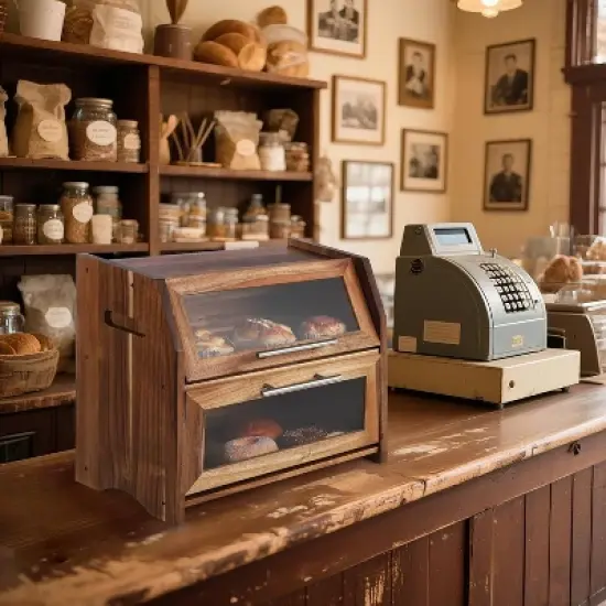 Countertop Bread Box Double Layer Wooden Corner Bread Storage Container image {7}