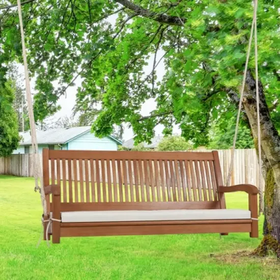 Tangkula 2-Seat Patio Hanging Wooden Porch Swing Bench w/ Cushion image {3}