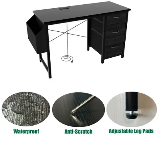 Kumasinova 47" Computer Desk with 3 Drawers,Office Desk with Power Outlets,Gaming Desk with Side Pocket,Study Desk for Home Office image {4}