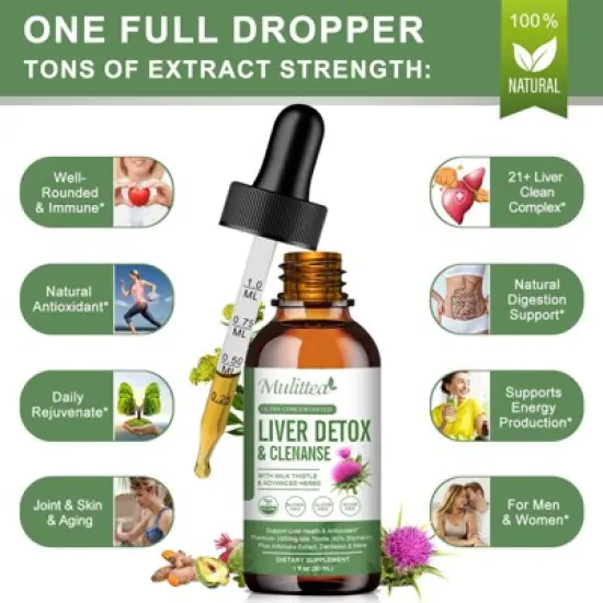 Mulittea Liver Health Liquid Drops &ndash; Potent Liver Detox & Repair &ndash; 21 Herb-Nutrient Blend for Immune & Gut Support &ndash; 2 fl.oz image {4}