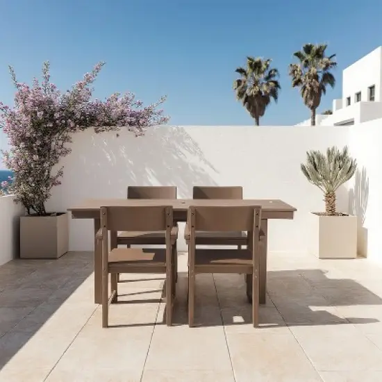 FIONECA 5-Piece HDPE Outdoor Dining Set with Umbrella Hole &uml;C Weather-Resistant Patio Table & 4 Armrest Chairs, Brown image {15}