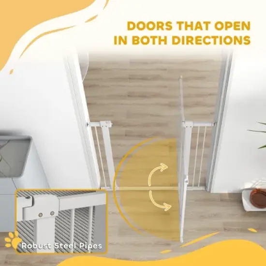 PawHut Dog Gate, 30"-41" Extra Wide Walk Through Pet Gate w/ Cat Door, 3-Inch & 5.5-Inch Extension Kits, Pressure Mounted image {4}