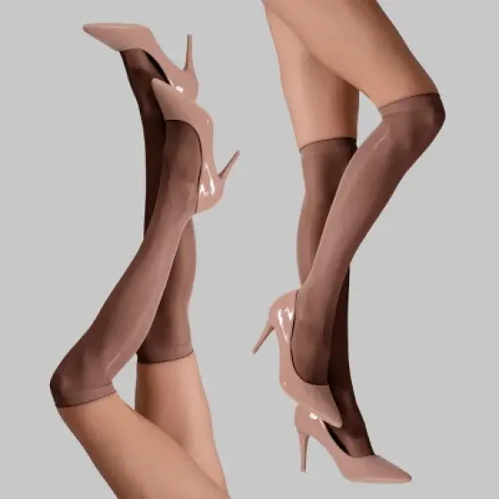 LECHERY Women's Lustrous Silky Shiny Sheer Dress Nylons Knee-Highs Stockings Socks (2 Pairs) image {8}