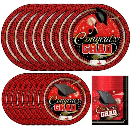 Treasures Gifted Red Graduation Party Tableware Starter Set for 24 Guests image {1}